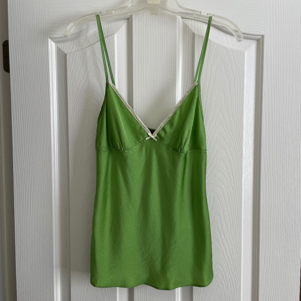 Theory green silk spaghetti strap camisole top